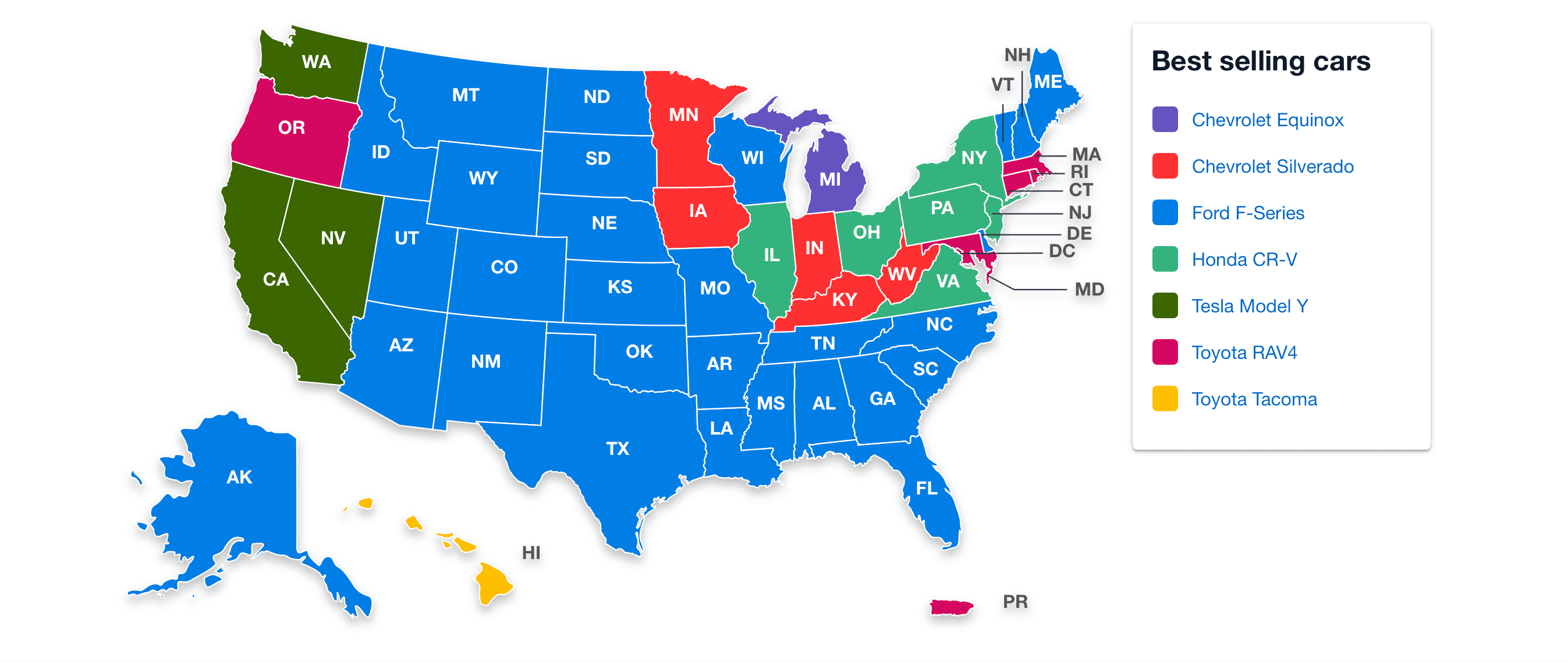 Best-Selling Vehicle in Every U.S. State (2025): Full List